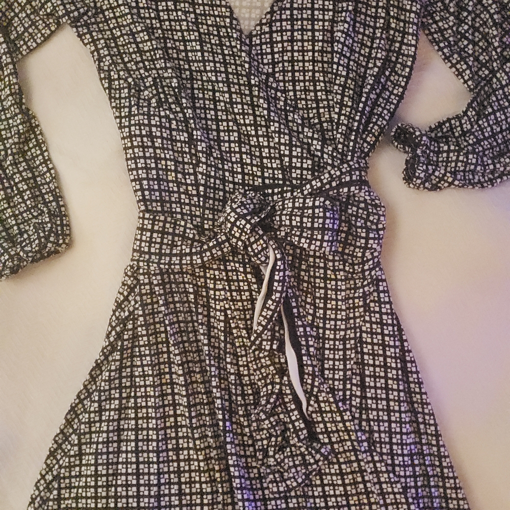 Chic Black White Checkered Square Patterned Dress… - image 8